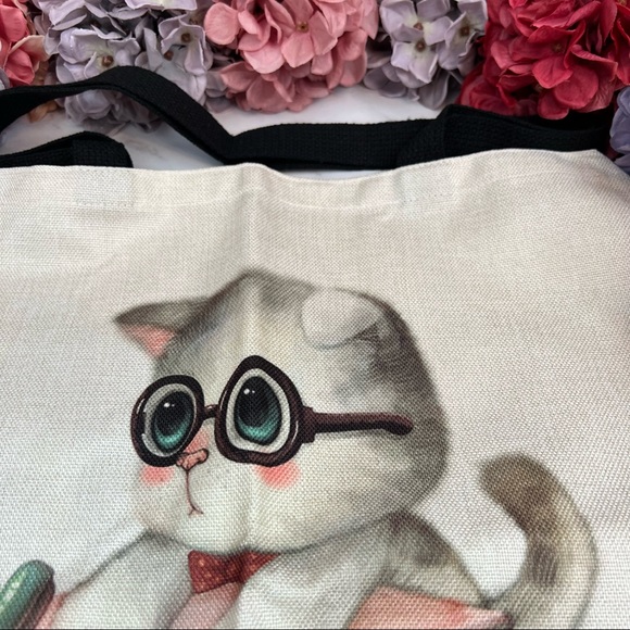 Eco-Friendly Bookworm Kitten Folding Tote Bag - Picture 10 of 15